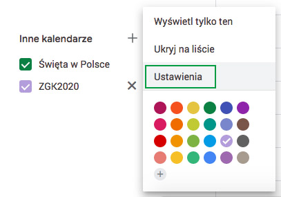 instrukcja dodania kalendarza ZGK do Google
